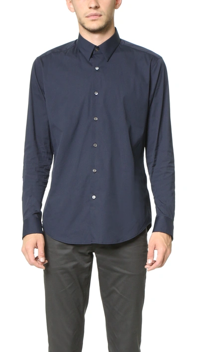 Shop Theory Sylvain Long Sleeve Button Down Shirt In Eclipse