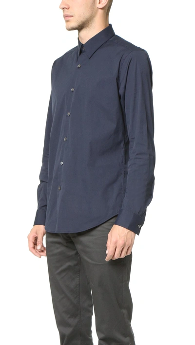 Shop Theory Sylvain Long Sleeve Button Down Shirt In Eclipse