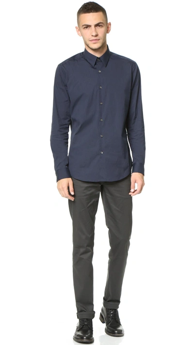 Shop Theory Sylvain Long Sleeve Button Down Shirt In Eclipse
