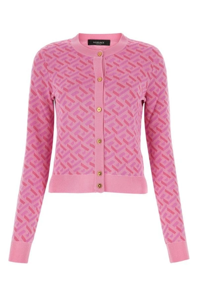 Shop Versace Woman Embroidered Jacquard Cardigan In Multicolor