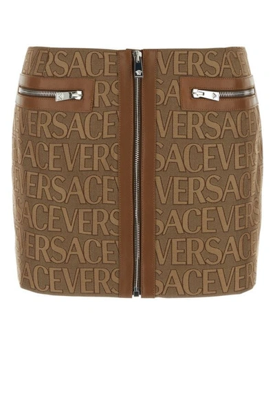 Shop Versace Woman Embroidered Jacquard Mini Skirt In Multicolor