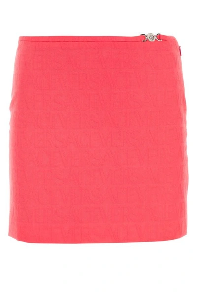 Shop Versace Woman Fluo Pink Jacquard Mini Skirt