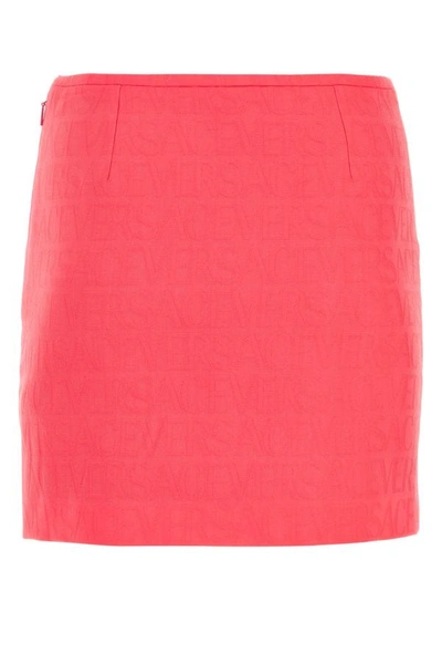 Shop Versace Woman Fluo Pink Jacquard Mini Skirt