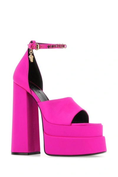 Shop Versace Woman Fuchsia Satin Medusa Aevitas Sandals In Pink