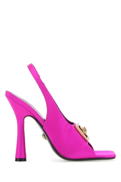Shop Versace Woman Fuchsia Satin Sandals In Pink