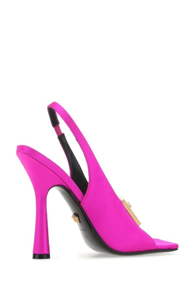 Shop Versace Woman Fuchsia Satin Sandals In Pink