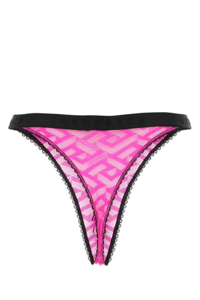 Shop Versace Woman Fuchsia Stretch Lace Thong In Pink
