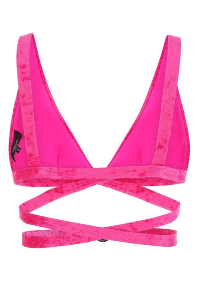 Shop Versace Woman Fuchsia Stretch Velvet Bikini Top In Pink