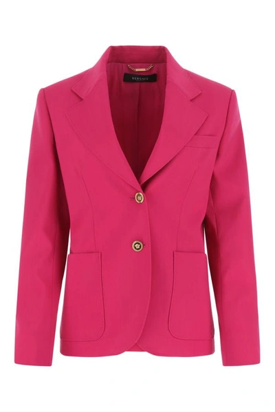 Shop Versace Woman Fuchsia Stretch Virgin Wool Blazer In Pink