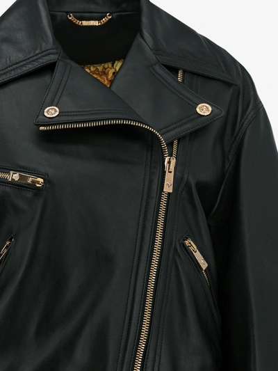 Shop Versace Woman Jacket Woman Black Leather Jackets
