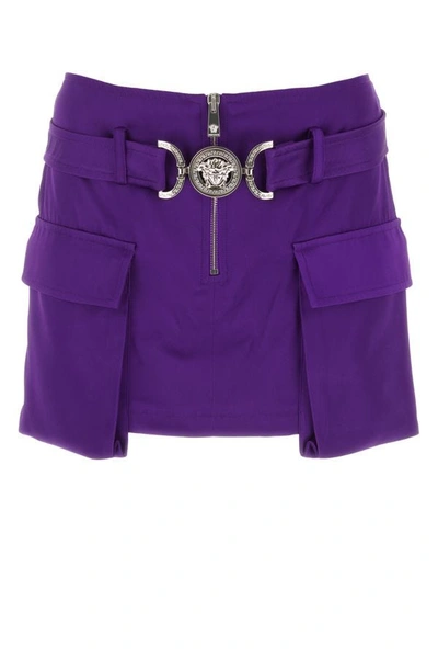 Shop Versace Woman Purple Satin Mini Skirt