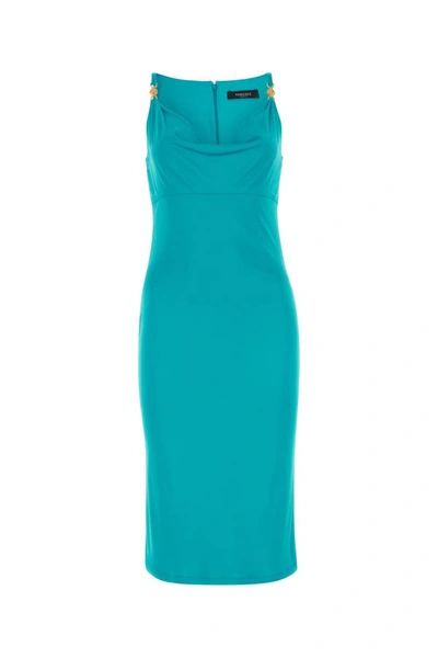Shop Versace Woman Teal Green Crepe Dress In Blue