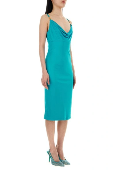 Shop Versace Woman Teal Green Crepe Dress In Blue
