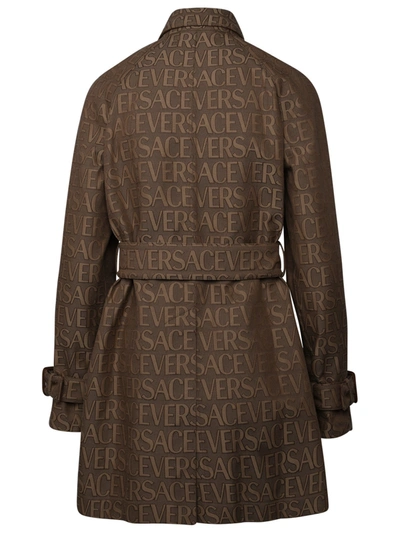Shop Versace Brown Cotton Blend Trench Coat Woman In Cream