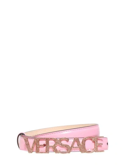 Shop Versace Women Pink Logo Crystal Size-80 Leather Belt