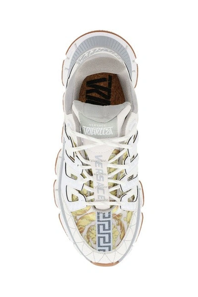 Shop Versace Women White/grey/gold Trigreca Sneakers