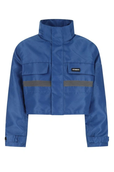 Shop Vetements Man Blue Polyester Padded Jacket
