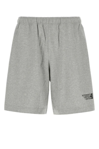 Shop Vetements Man Melange Grey Cotton Limited Edition Bermuda Shorts In Gray