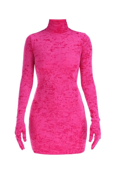 Shop Vetements Woman Fuchsia Chenille Mini Dress In Pink