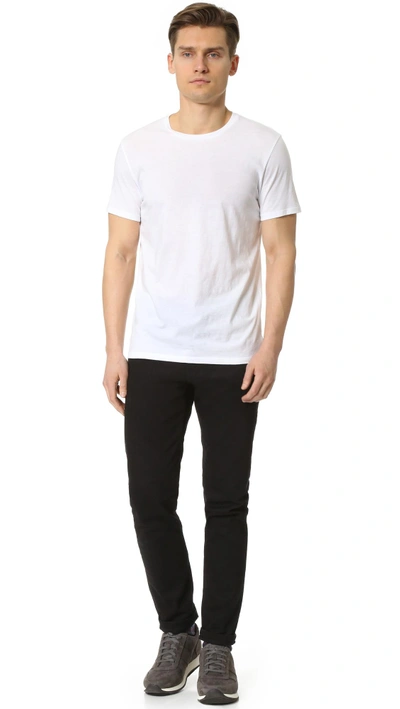 Vince Linen Short Sleeve Crew Tee Hillside Blue In Optic White