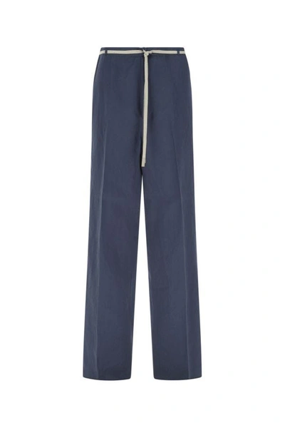 Shop Zegna Man Navy Blue Cotton Blend Wide-leg Pant