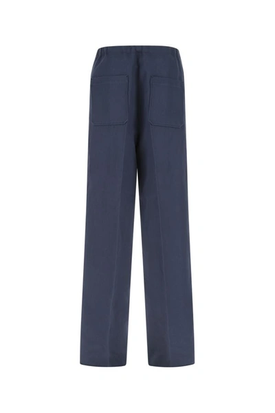 Shop Zegna Man Navy Blue Cotton Blend Wide-leg Pant