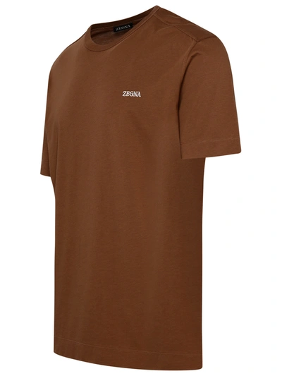 Shop Zegna Man  Brown Cotton T-shirt