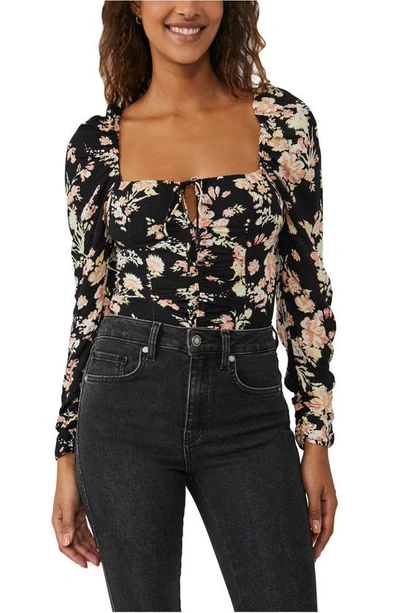 Shop Free People Hilary Print Keyhole Neck Top In Black Combo