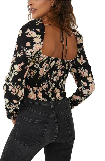 Free People Hilary Print Keyhole Neck Top In Black Combo