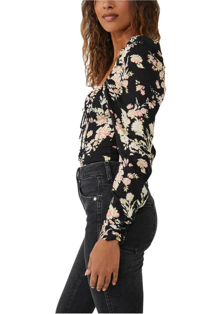 Free People Hilary Print Keyhole Neck Top In Black Combo