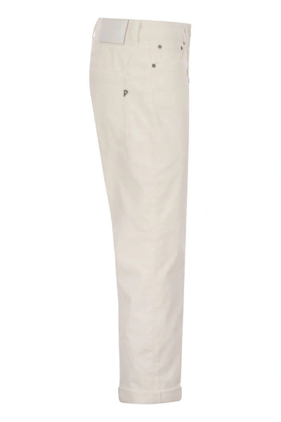 Shop Dondup Koons - Multi-striped Velvet Trousers With Jewelled Buttons In White