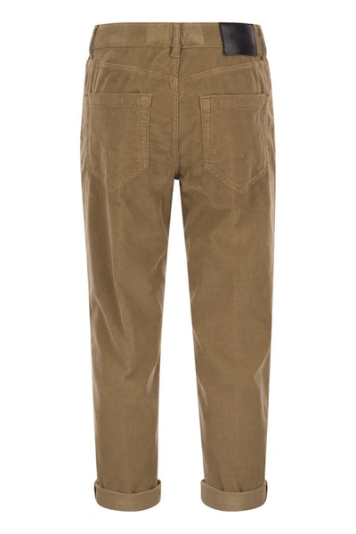 Shop Dondup Koons - Multi-striped Velvet Trousers With Jewelled Buttons In Camel