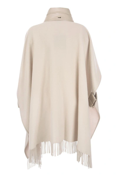 Shop Herno Poncho In Wool And Cashmere Blend In Cream