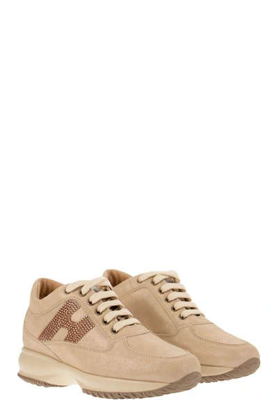 Shop Hogan Interactive - Sneakers With Strass In Beige