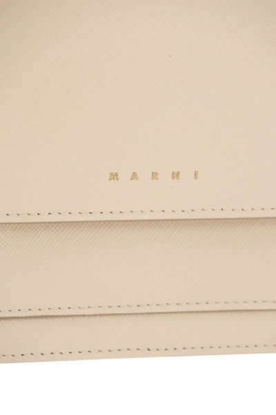 Shop Marni Saffiano Leather Wallet With Detachable Shoulder Strap In Cream