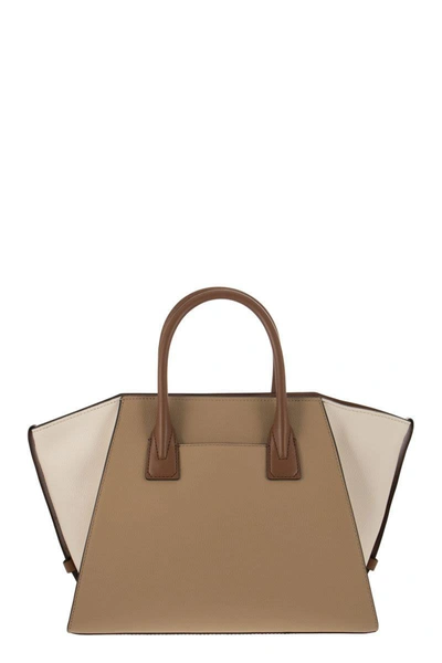 Shop Michael Kors Avril - Colour-block Grained Leather Handbag With Zip In Camel/ivory