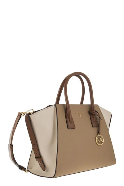 Shop Michael Kors Avril - Colour-block Grained Leather Handbag With Zip In Camel/ivory