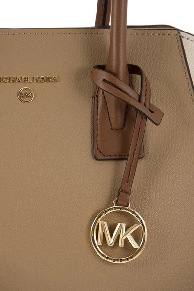 Shop Michael Kors Avril - Colour-block Grained Leather Handbag With Zip In Camel/ivory