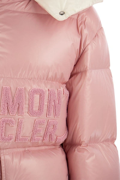 Shop Moncler Abbaye - Short Down Jacket With Hood In Pink