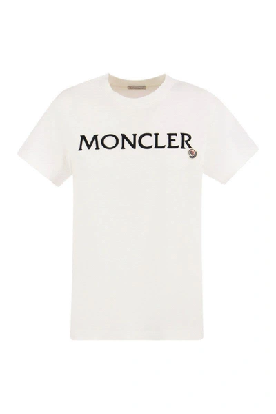 Shop Moncler T-shirt With Embroidered Logo In White