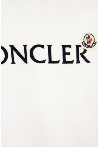 Shop Moncler T-shirt With Flocked Lettering In White
