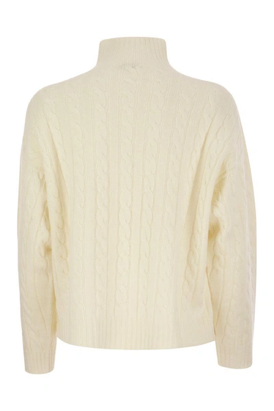 Shop Peserico Plaited Jumper In Wool-silk And Cashmere Blend In Cream