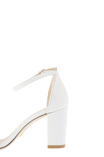 Shop Stuart Weitzman Nearlynude Highshine - Open Sandal With Jewel In White