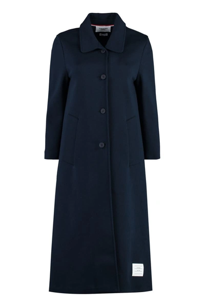 Thom Browne Navy Patch Coat In Blue