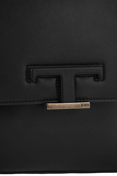 Shop Tod's T Timeless - Mini Leather Shoulder Strap In Black