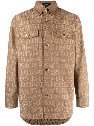 Shop Versace Allover-jacquard Shirt In Brown
