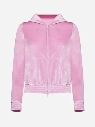 Shop Balenciaga Velvet Zip-up Hoodie In Pink
