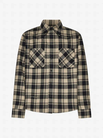Shop Off-white Check Flannel Shirt In Beige,black