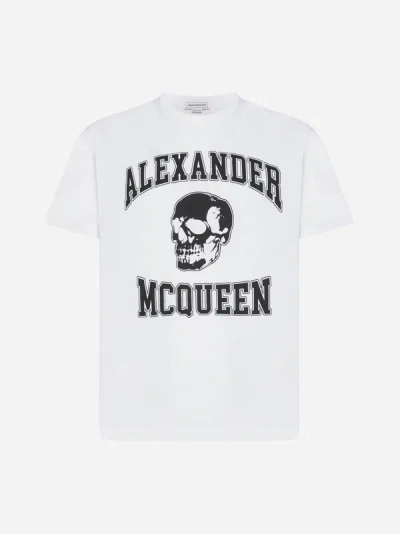 Shop Alexander Mcqueen Skull And Logo Cotton T-shirt In White,black
