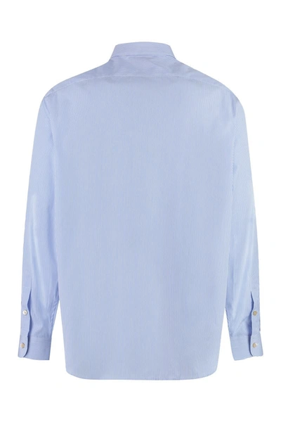 Shop Gucci Striped Cotton Shirt In Light Blue